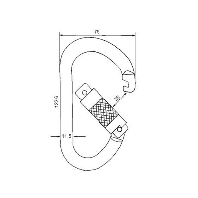 Plano de dimensiones del A12123TL, 122.6 x 79 mm con apertura de 25 mm