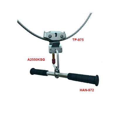 HAN-972 handlebar hung below a trolley pulley on a zip line