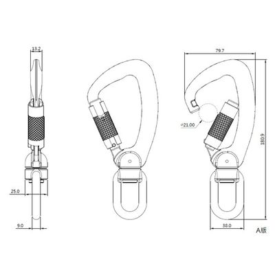 Gancio con girella twist-lock A304DKTL in alluminio, versione con indicatore, terza vista