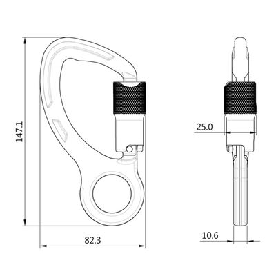 ANSI-Karabiner A301KTL, Maßzeichnung, 147.1 x 82.3 mm