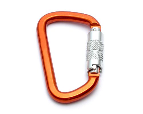 Mousqueton en D B252 orange en aluminium avec virole de verrouillage argentée