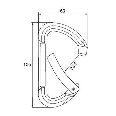 A716KNB dimension drawing, 105 x 60 mm with 23.5 mm opening