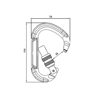 Plan coté du B711K, 114 x 75 mm avec ouverture de 26 mm