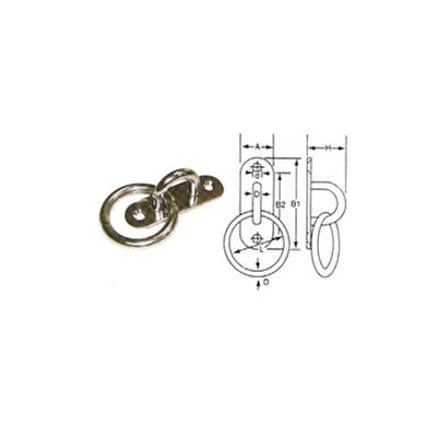 Anello tondo con piastra oblunga SS8031 in acciaio inossidabile 304, foto con disegno quotato