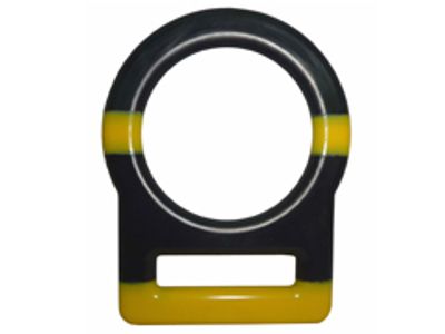 Umspritzter D-Ring 408-N aus Stahl mit gelbem Akzent