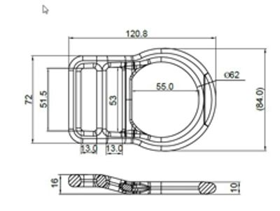 Plan coté de l'anneau en D AD243, longueur de 120.8 mm