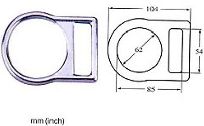 404 drop forged steel full-circle flat D-ring, photo and dimension drawing