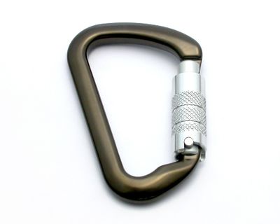 B233K dark aluminium D carabiner with silver locking sleeve