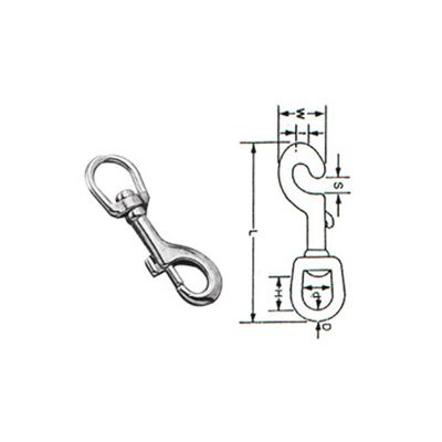 SS225 316 stainless steel swivel eye bolt snap, photo with dimension drawing