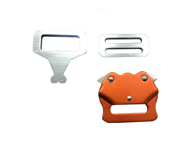 Schnellverschluss-Schnallenset A826-LS aus Aluminium: orange eloxiertes Schnallenteil, Steckteil und Schiebesteg
