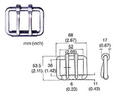 Boucle à double ardillon 222 en acier forgé, photo et plan coté