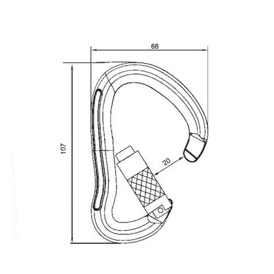 B212K dimension drawing, 107 x 66 mm with 20 mm opening