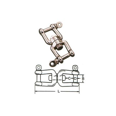 SS0182 316 stainless steel jaw and jaw swivel, photo with dimension drawing