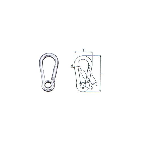 Moschettone a carabina con occhiello SS2450 in acciaio inossidabile 316, foto del prodotto con disegno quotato