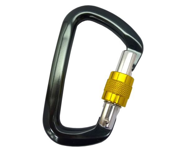 A715KSG black aluminium D carabiner with gold screw-gate sleeve