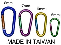 Karabiner-Schlüsselanhänger L-246 aus Aluminium in vier Größen von 8 mm bis 5 mm