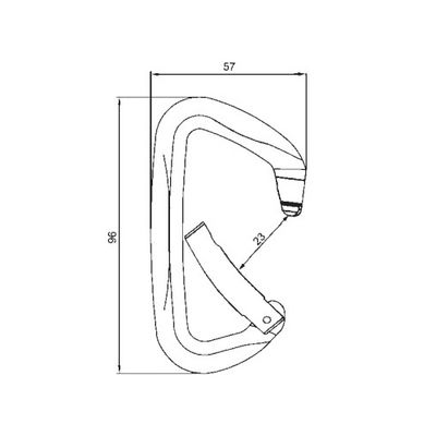 Karabiner A11096KNB, Maßzeichnung mit 23 mm Öffnungsweite