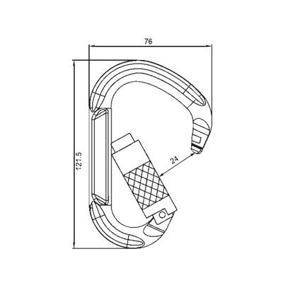 Karabiner A12120KTL, Maßzeichnung mit 24 mm Öffnungsweite