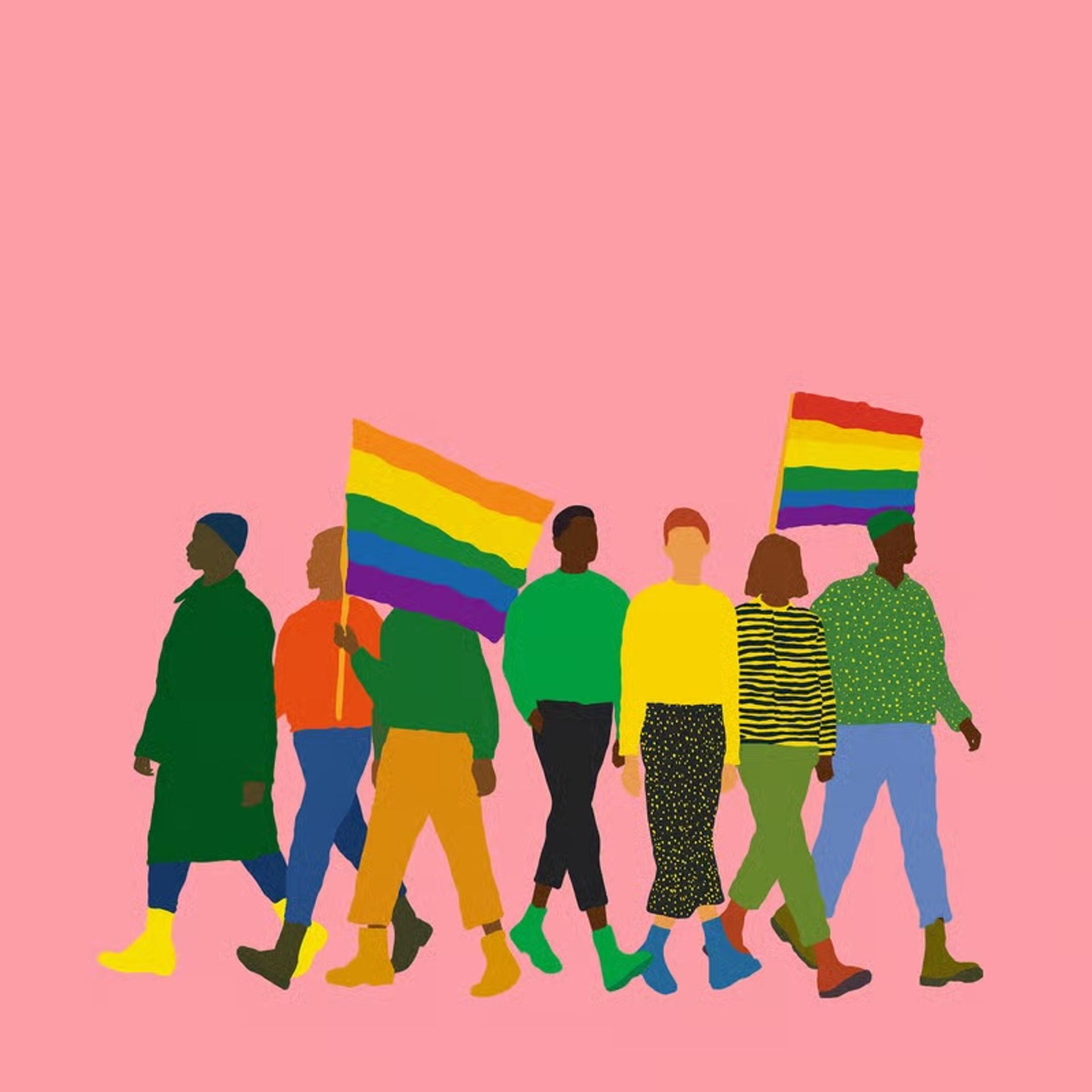 Image of group with pride flags