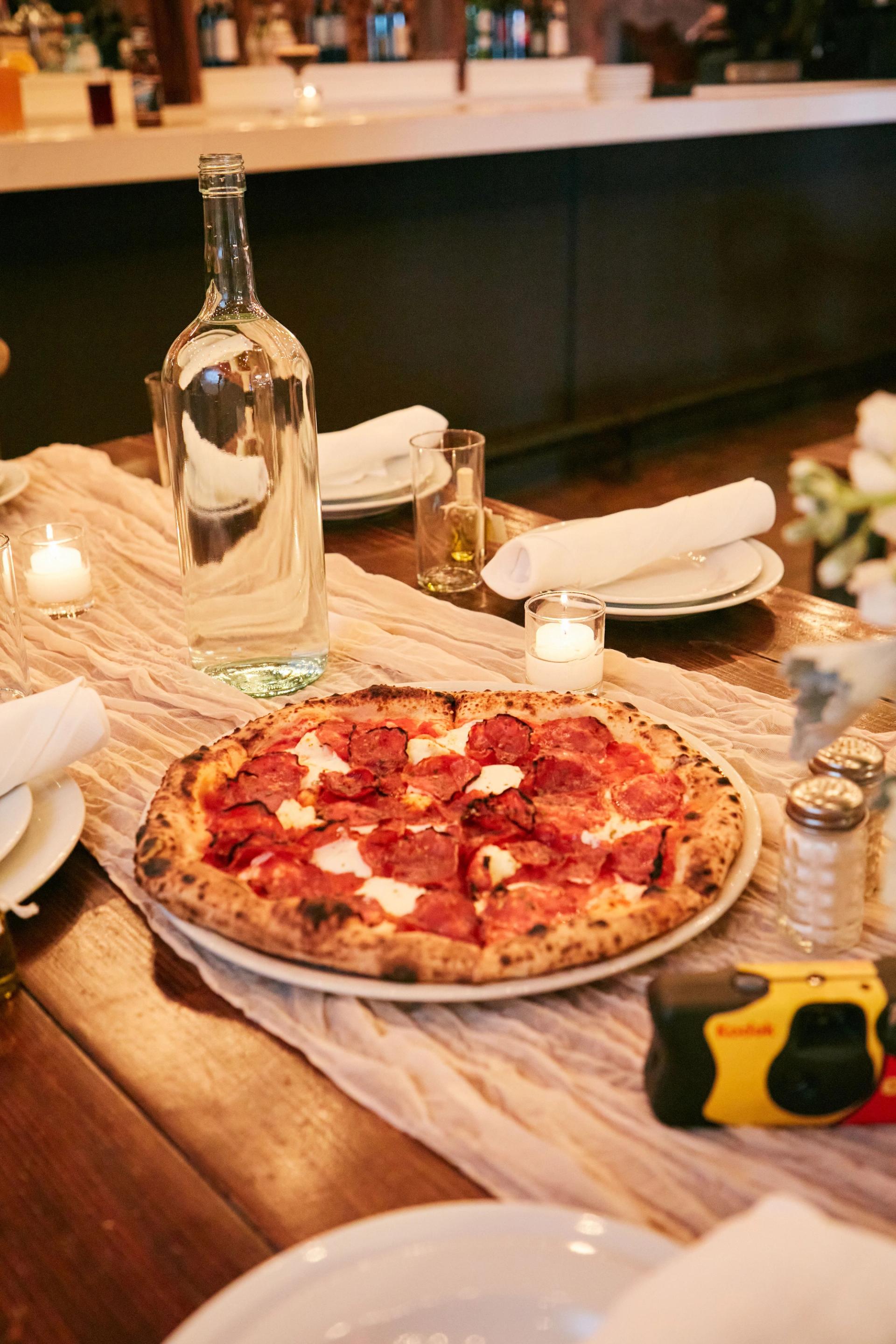 Photo of pizza on event table set up