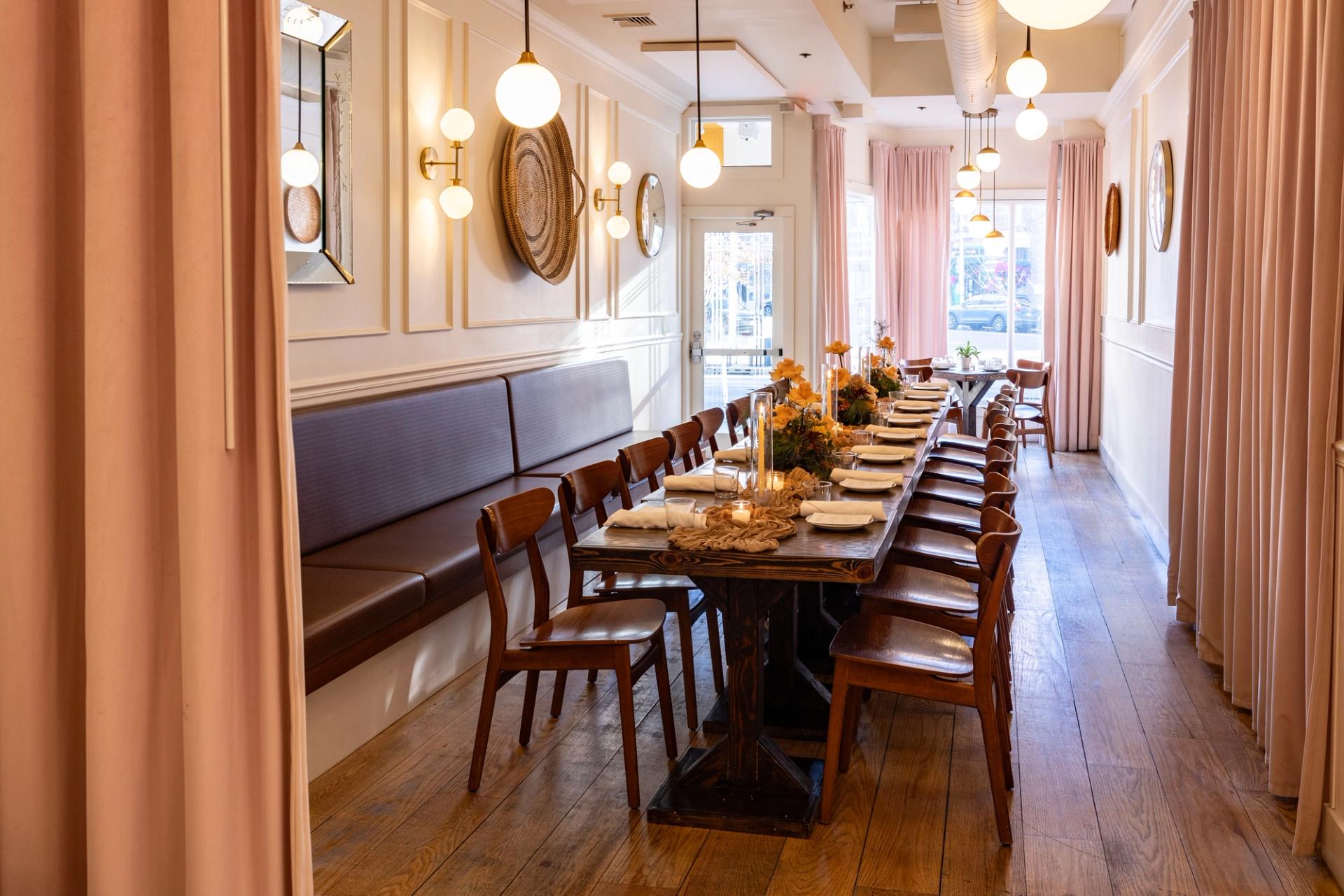 Photo of long event table in the Nook
