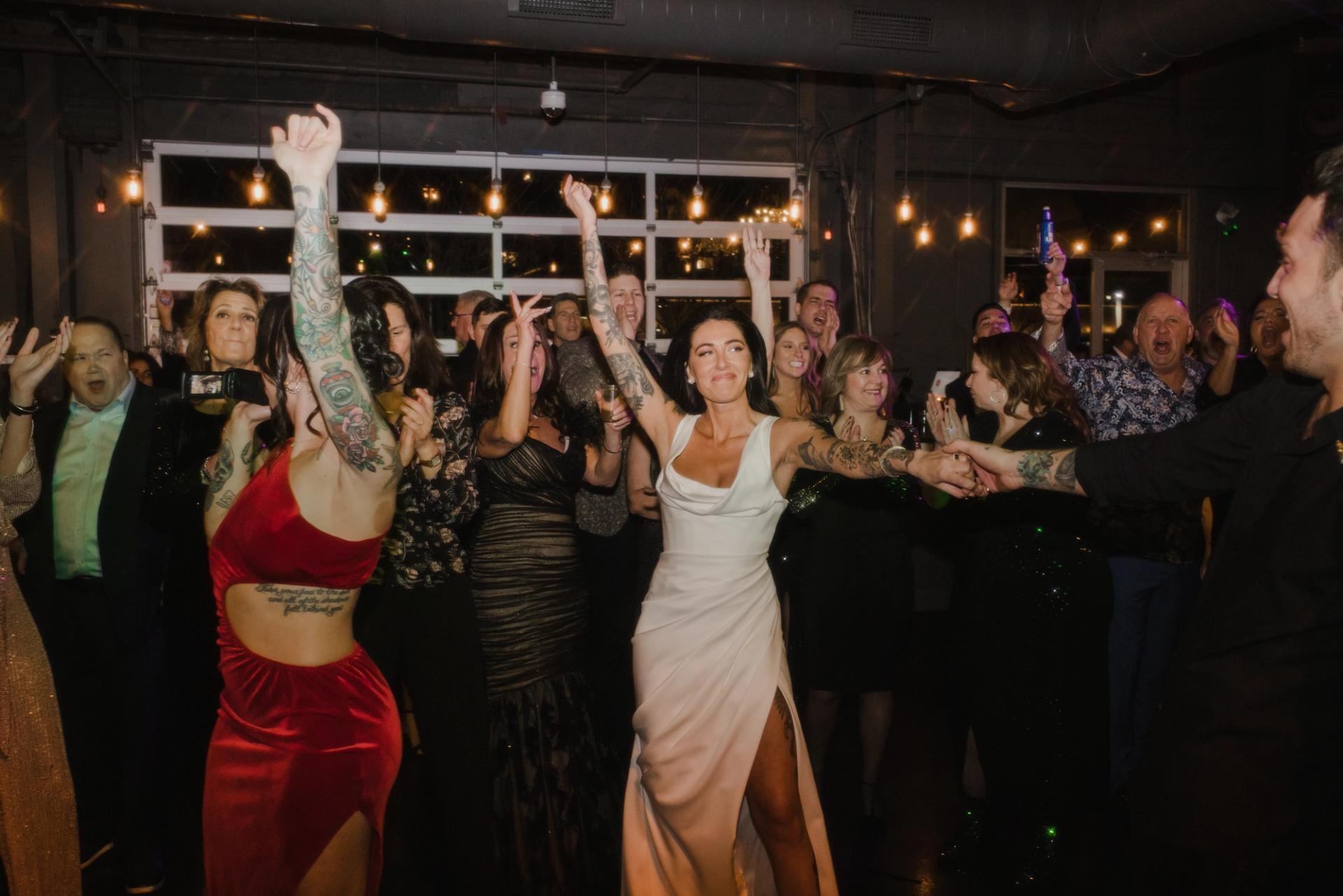 Photo of bride and groom dancing