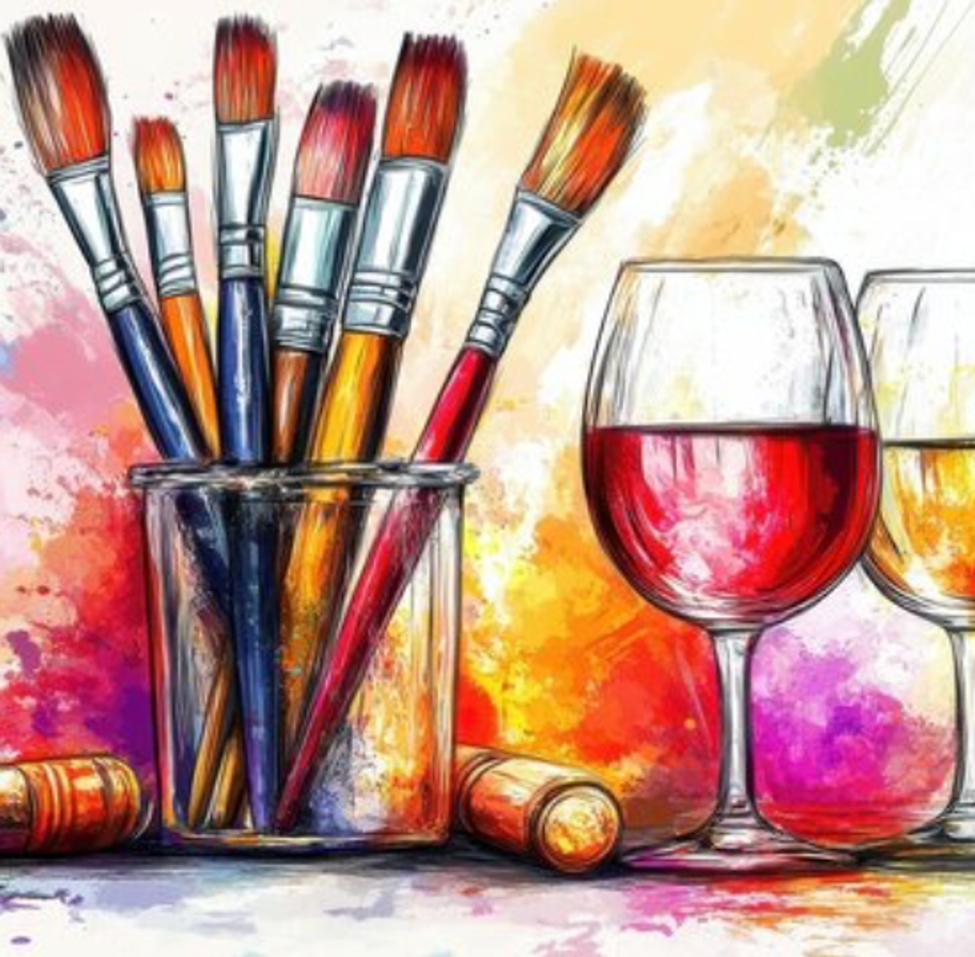 Picture of Paint Brushes and Wine Glasses