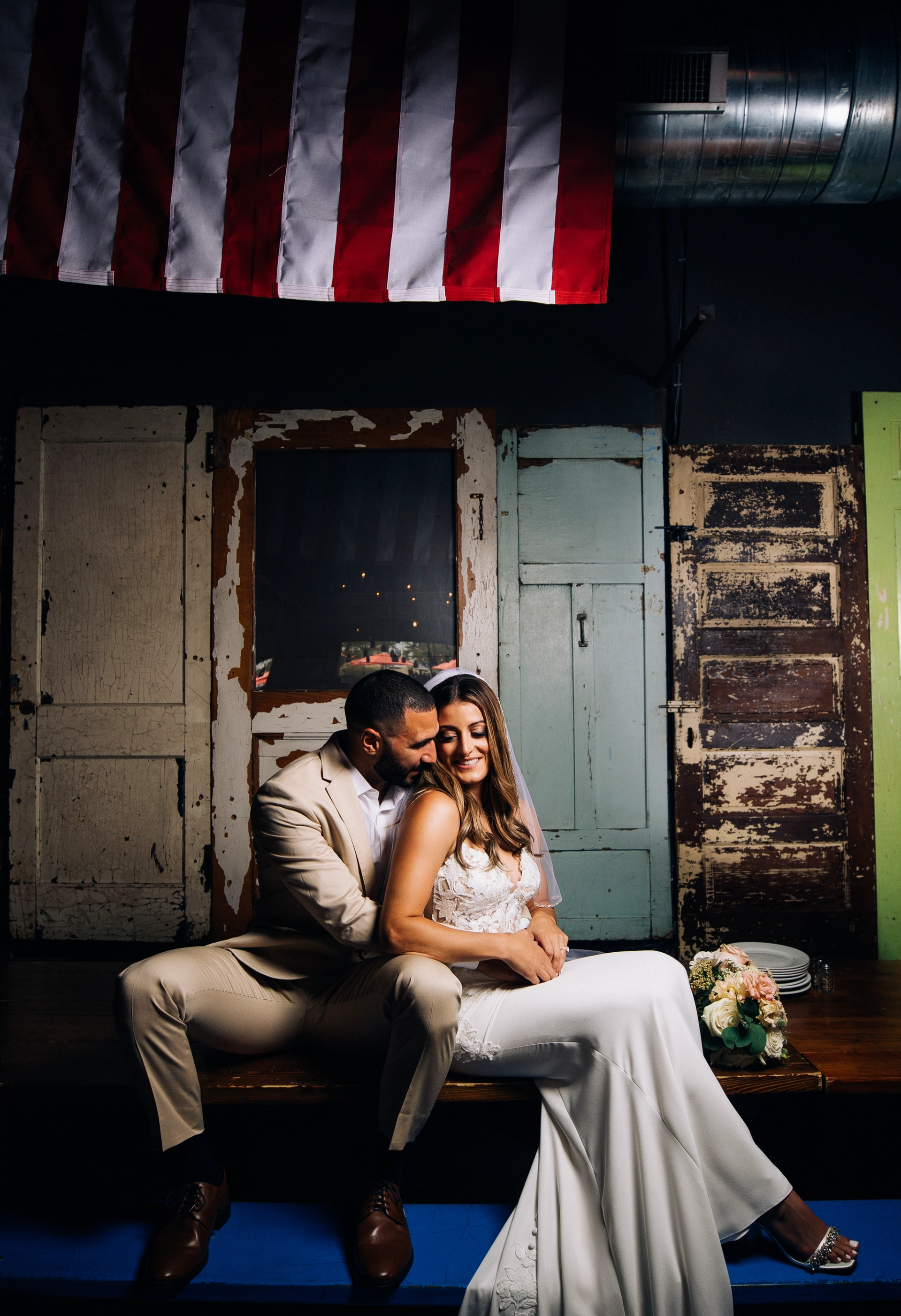 Wedding couple in Porta Asbury's main dining room