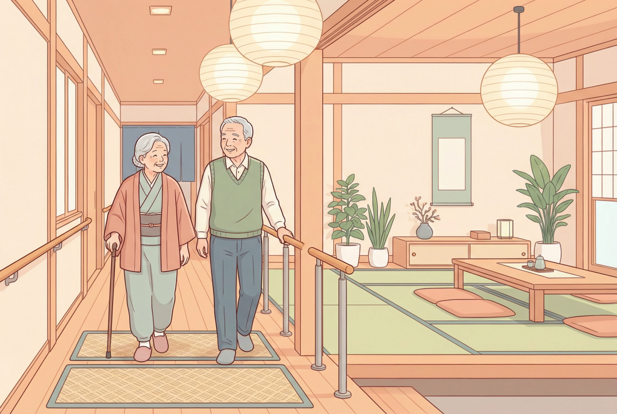 住環境の改善で転倒リスクを減らす方法を表すイラスト