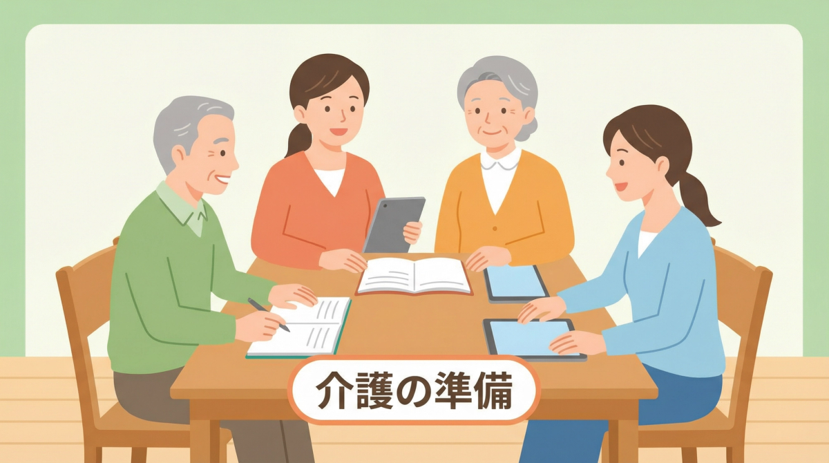 介護 親 老後 準備の重要性を示す高齢者と家族の相談風景