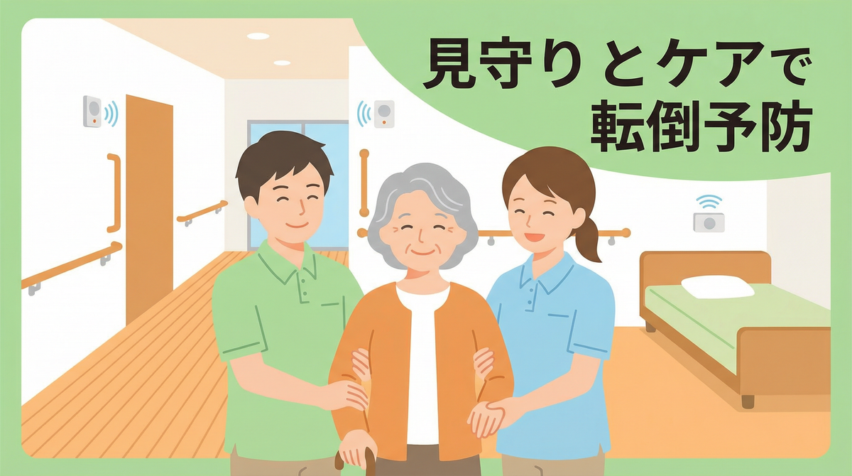 認知症の高齢者を見守りケアして転倒予防する様子の画像で高齢者 転倒 予防に効果的