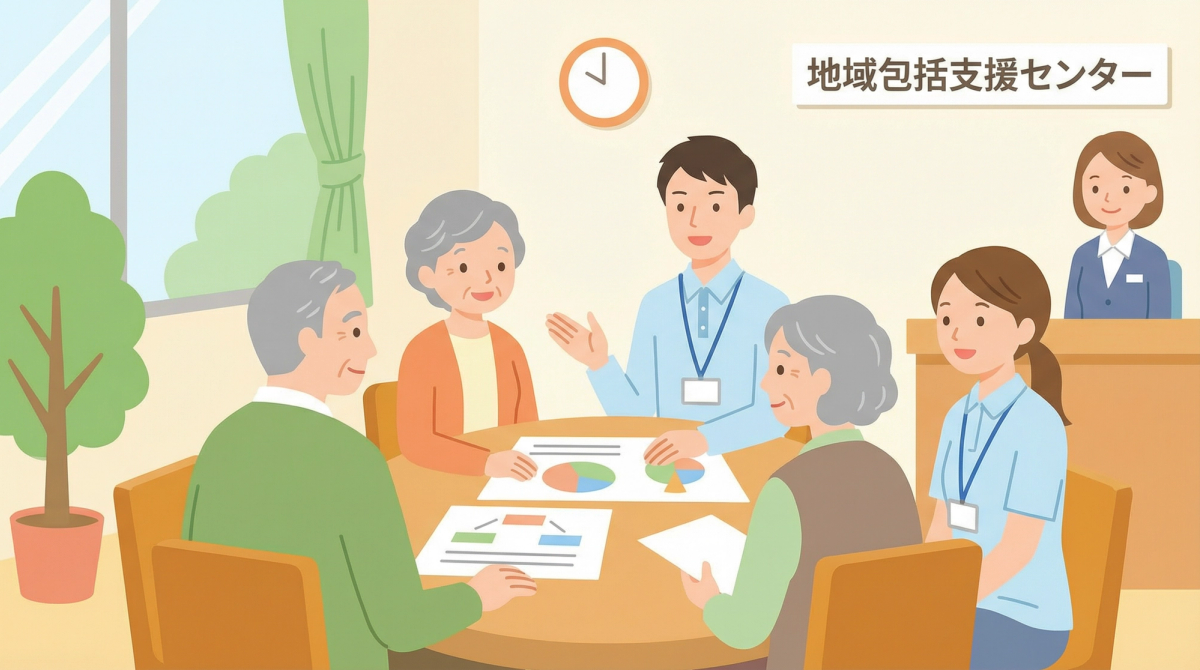 地域包括支援センター とはの役割と機能を示す会議の様子