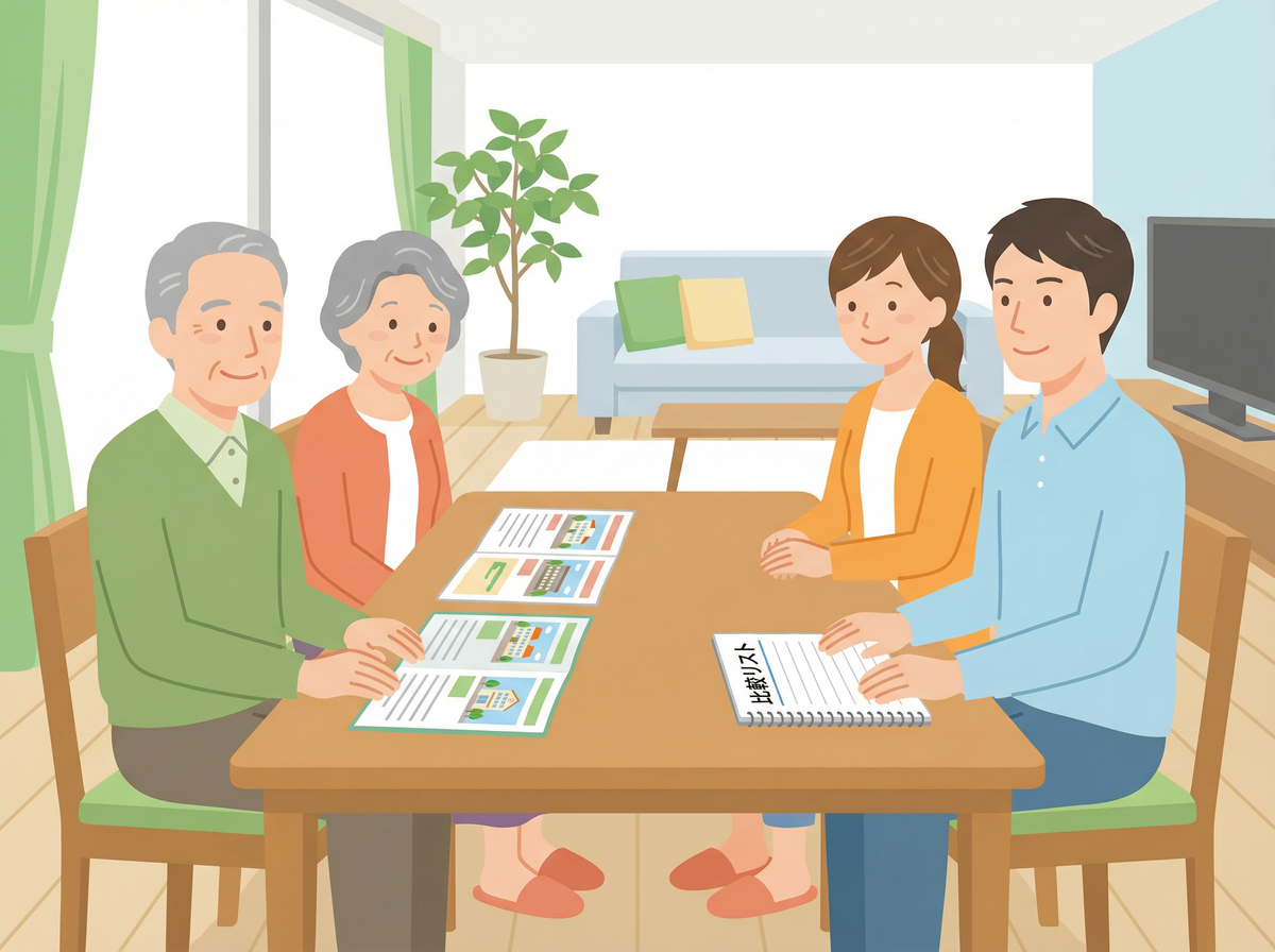 介護 施設 見学 チェック後の判断基準をメモする様子