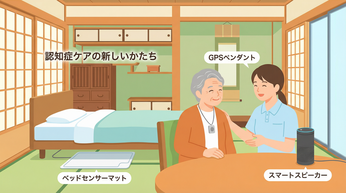 認知症の進行を遅らせるために見守りIoTデバイスを活用する様子