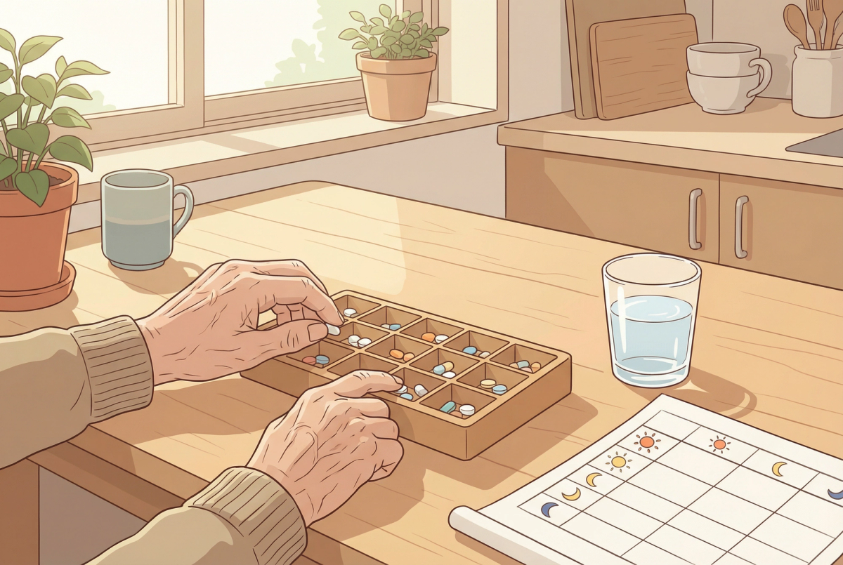 服薬管理の工夫:日常生活でできる具体的対策を表すイラスト