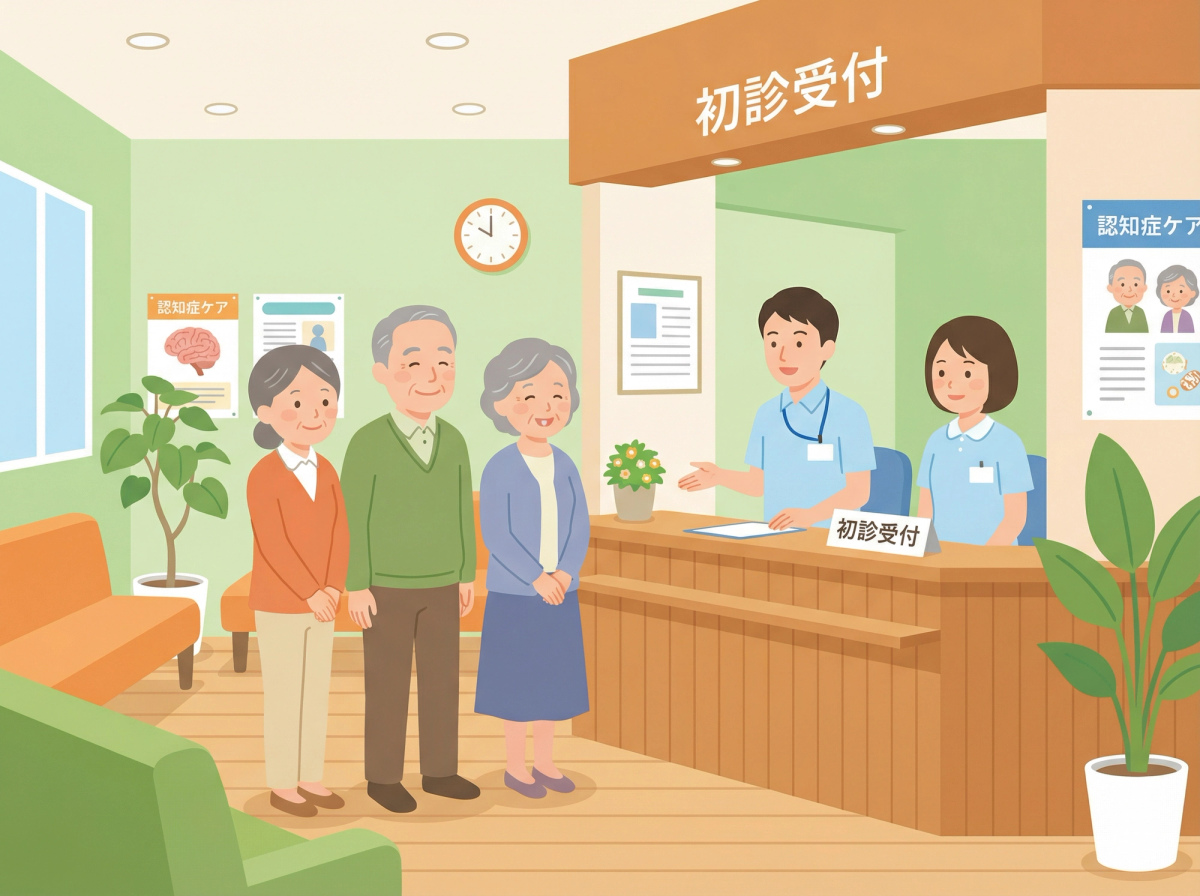 認知症 外来 受診 流れの初診受付での案内風景