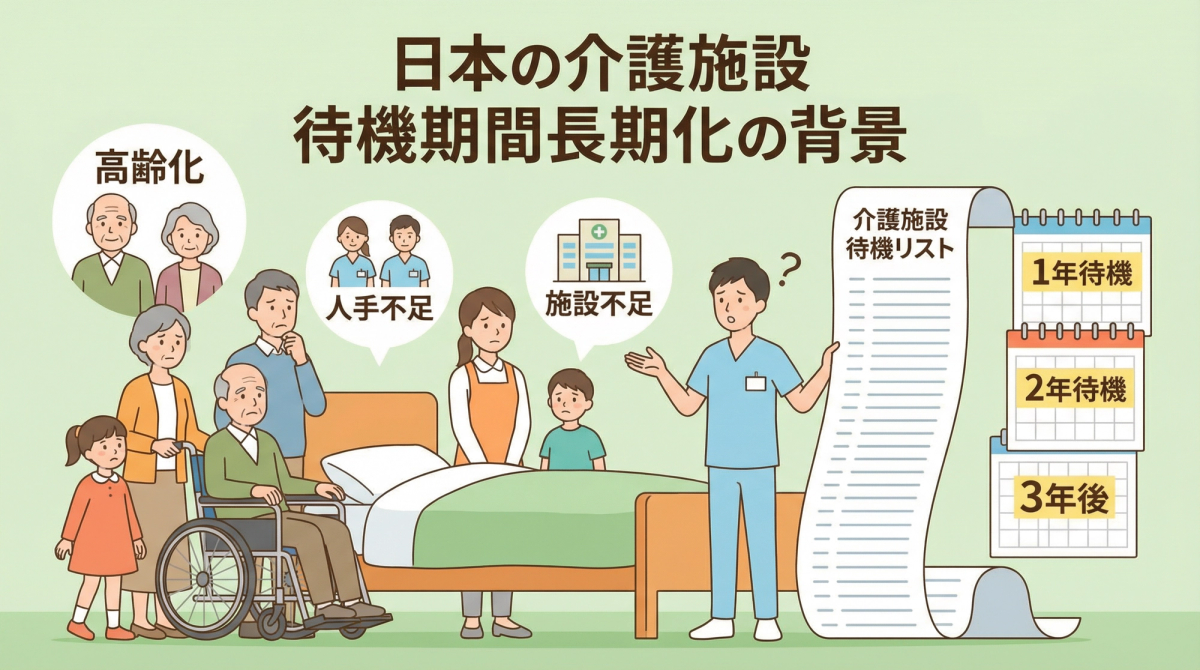介護 施設 待機 期間が長くなる原因を示すグラフや資料の写真