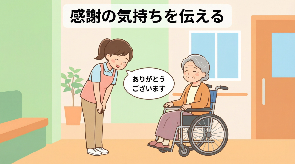 介護 お礼 言葉の基本マナーを学ぶための介護スタッフと家族の会話