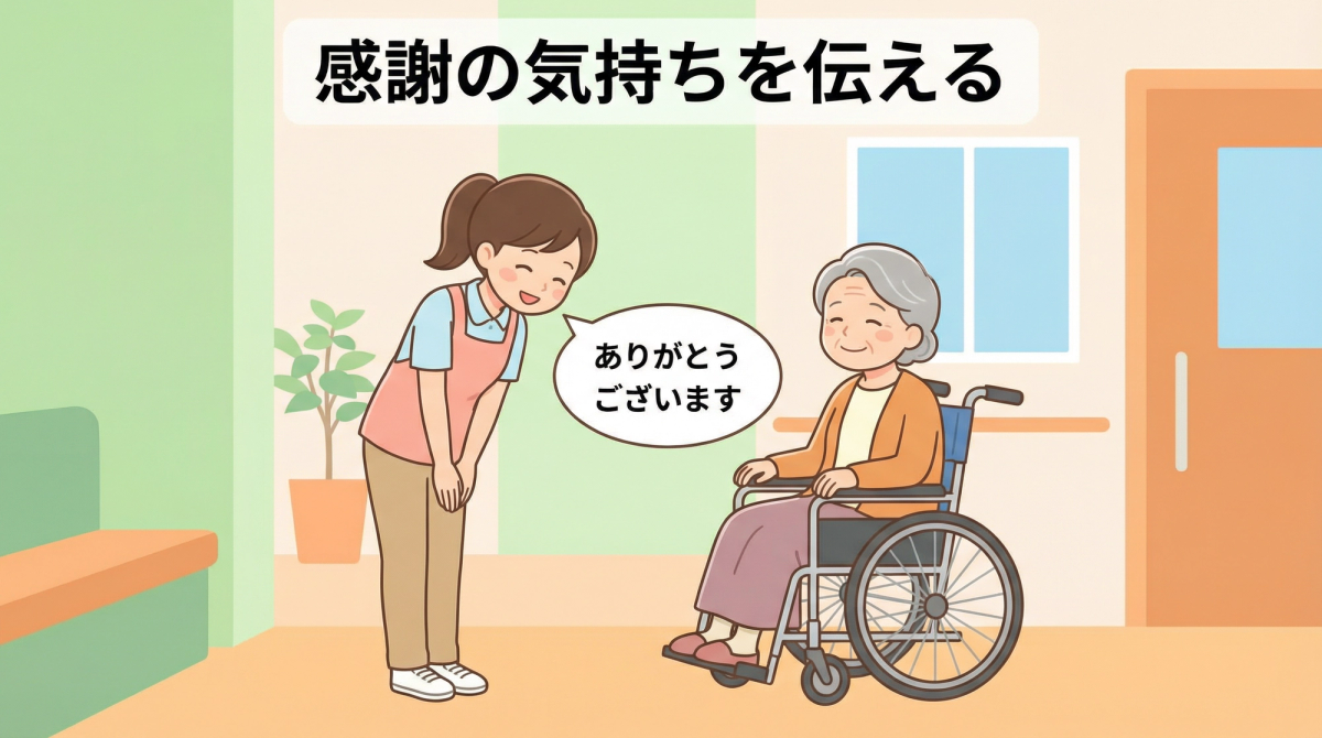介護 お礼 言葉の基本マナーを学ぶための介護スタッフと家族の会話