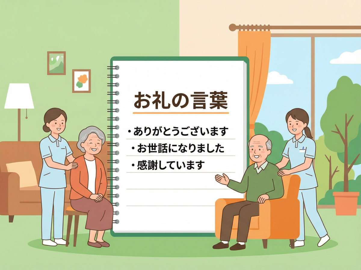 介護 お礼 言葉の例文をまとめたノートとペン