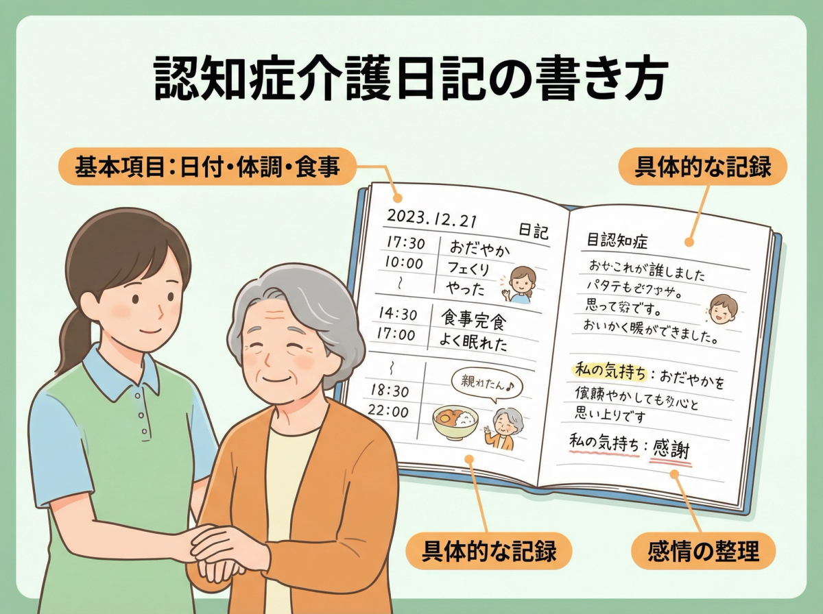 認知症 介護 日記 書き方の基本を示す手書きの日記の写真