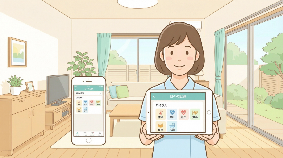 介護 記録 アプリの基本機能を示す画面の画像