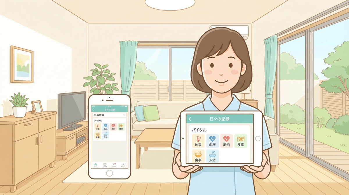 介護 記録 アプリの基本機能を示す画面の画像