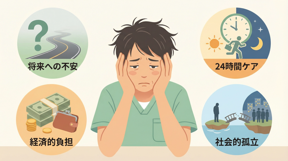 介護者の心理的負担軽減に役立つ負担の原因と背景を示す図解