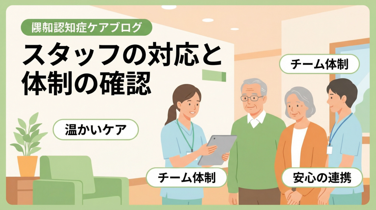 スタッフと入居者の対応を示す場面