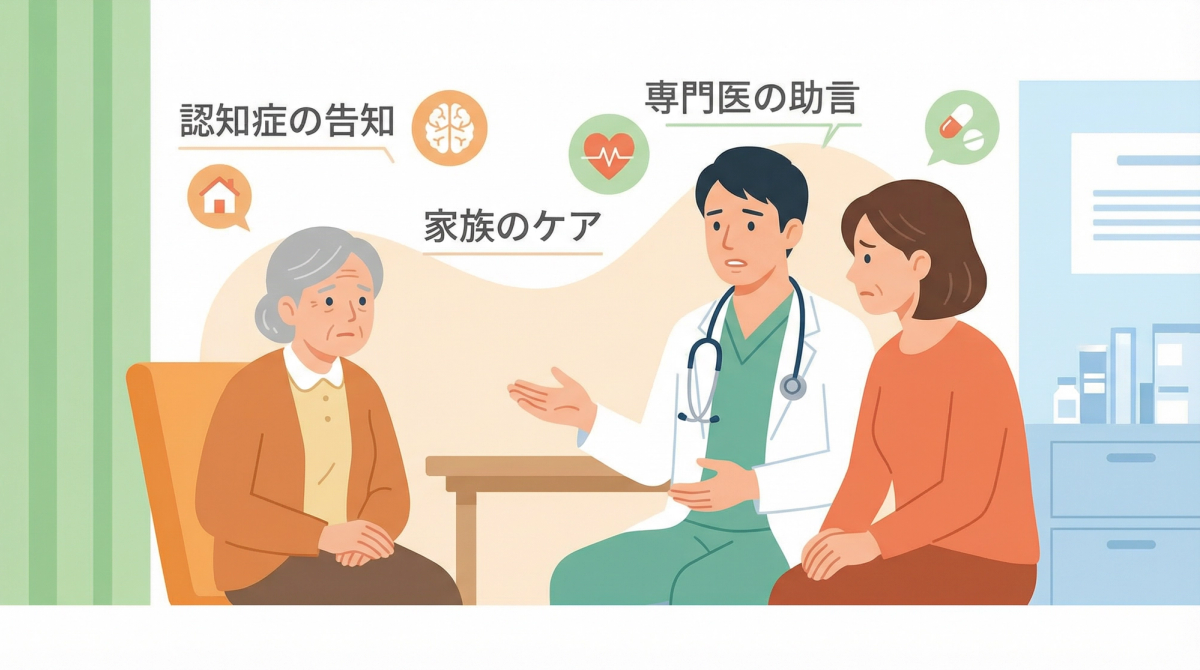 認知症 告知 家族に医師が説明する場面の写真