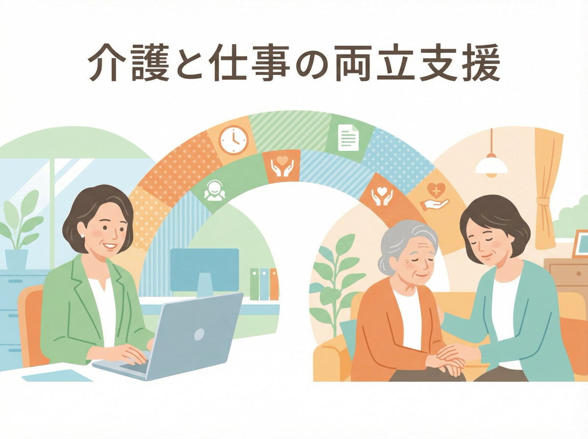介護と仕事の両立を支える制度やサービスのイメージ、介護 仕事 両立に役立つ支援制度