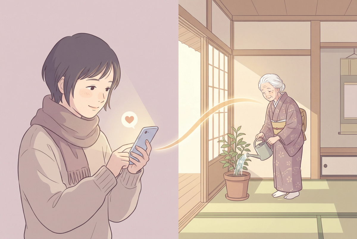 介護 記録 アプリで実現する効率的なケア管理を表すイラスト