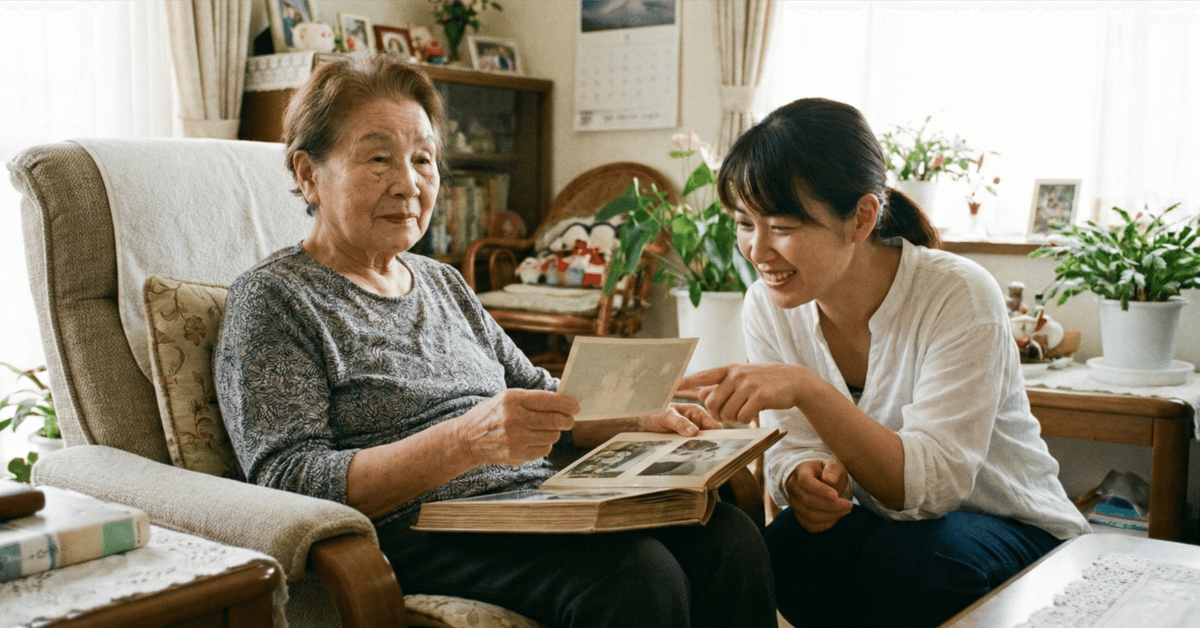 介護の休息とレスパイトについて説明する介護者のイメージ