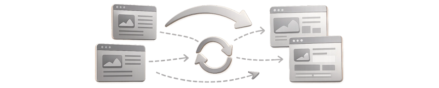 Schéma montrant les impacts d’une refonte sur URLs, redirections et maillage interne